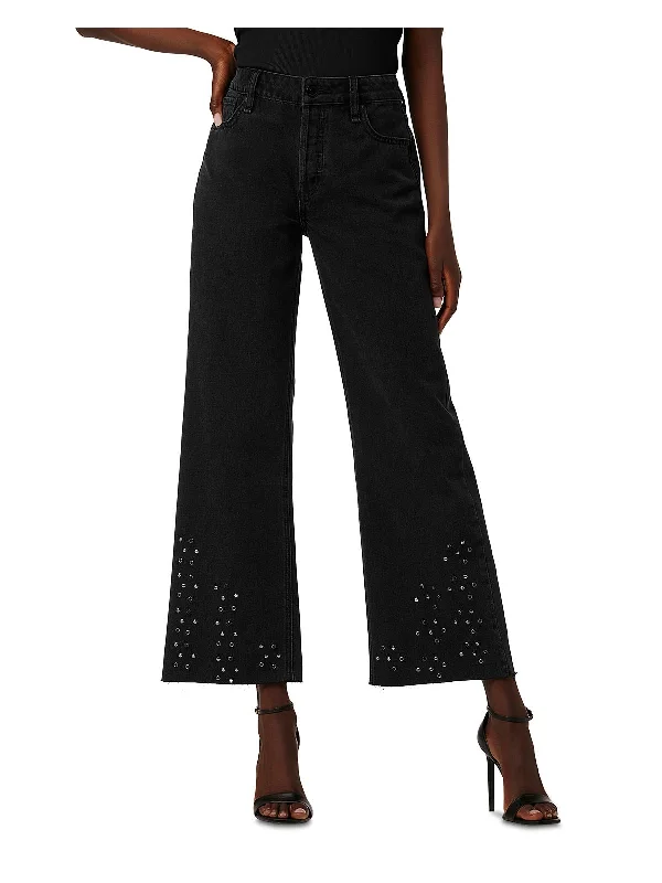 Weekend Sale Rosie Womens Embellished Raw Hem Wide Leg Jeans