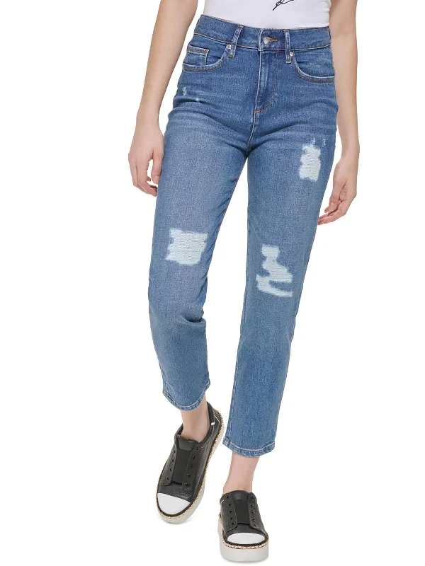 Women's Plus-Size Clothes Womens Distressed Denim Straight Leg Jeans