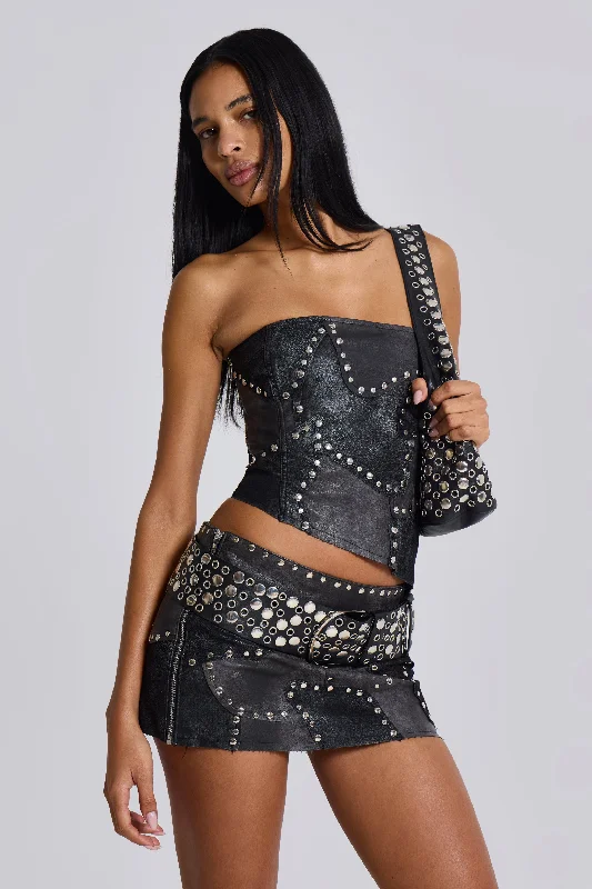 Stylish Women's Garments Shadow Studded Mini Skirt