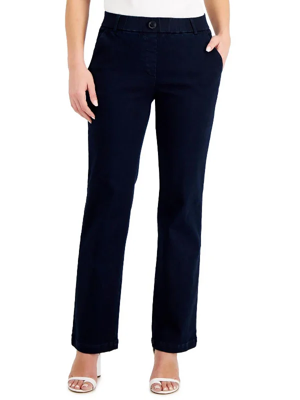 Women's Active Garments For Workouts Womens Mid-Rise Pull On Wide Leg Jeans