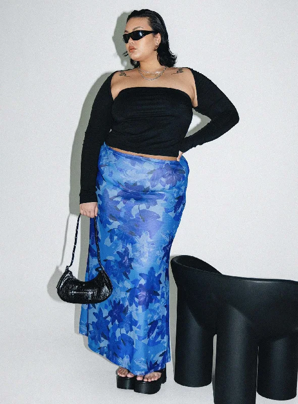 Best Online Clothing Boutiques Starry Midi Skirt Blue Curve