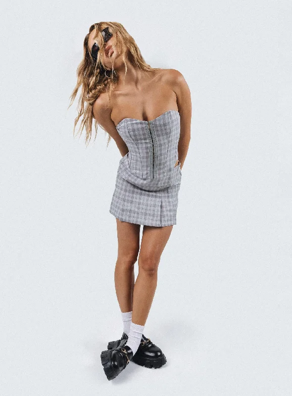 Trendy Women's Dresses Online Bladini Pleat Mini Skirt Grey Check