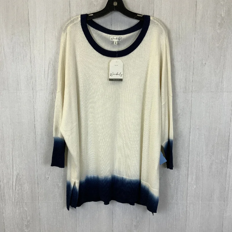 Sweater By Wonderly In Blue & White, Size: 2x