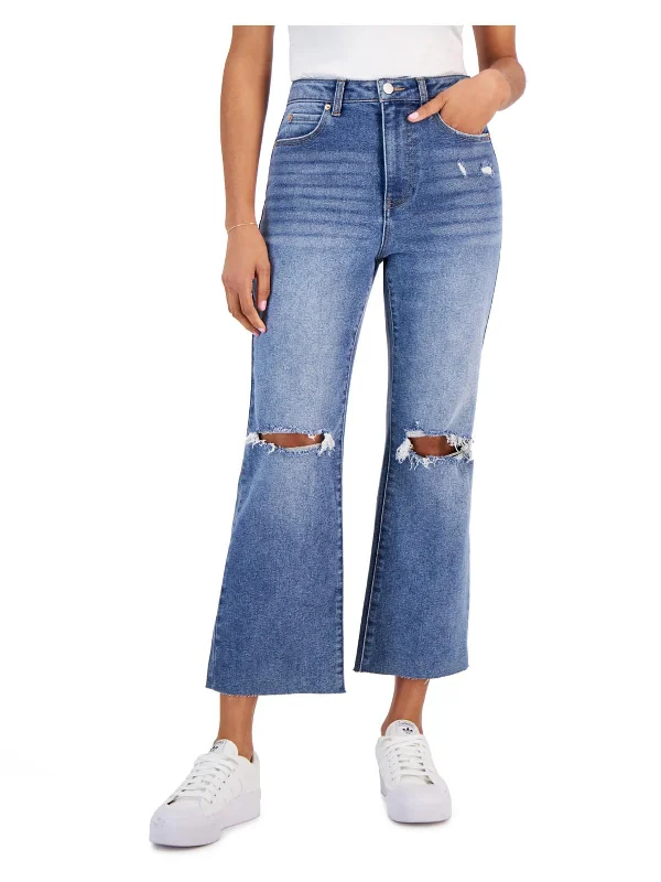 Discount Price Juniors Womens High Rise Destroyed Flared Jeans