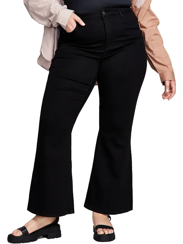 Online Boutiques Clothing Plus Womens High Rise Solid Flared Jeans