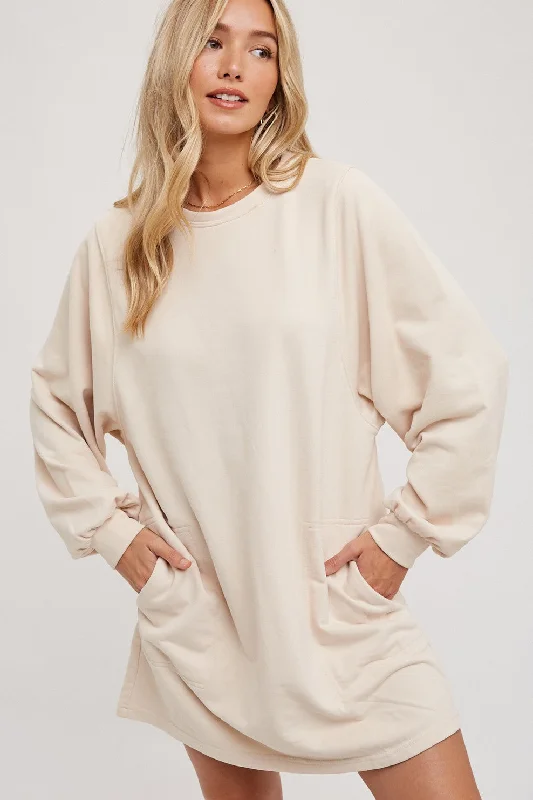 Online Boutique Stores Cream Ultra Soft Sweatshirt Dress