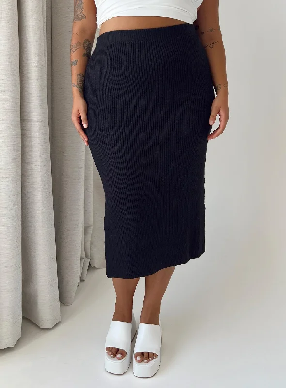 Stylish Women's Attire Zanna Midi Skirt Black Curve