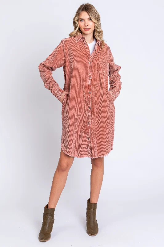 Clothing Online Rust Corduroy Button Down Collared Dress