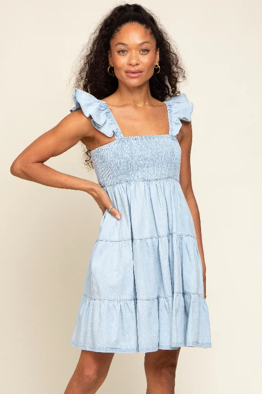 Comfortable Loungewear for Women Light Blue Sleeveless Ruffle Tiered Dress