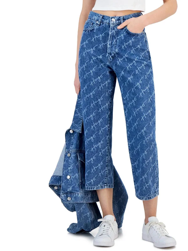 Women's Formal Event Outfit Womens High Rise Logo Wide Leg Jeans