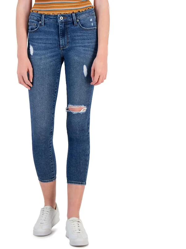 End Of Season Sale Clothing Juniors Womens Mid Rise Destroyed Ankle Jeans