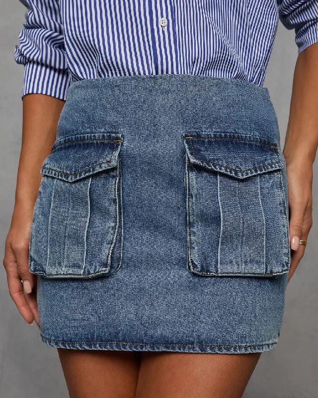 Women's Elegant Evening Attire Subtle Grace Pocketed Denim Mini Skirt