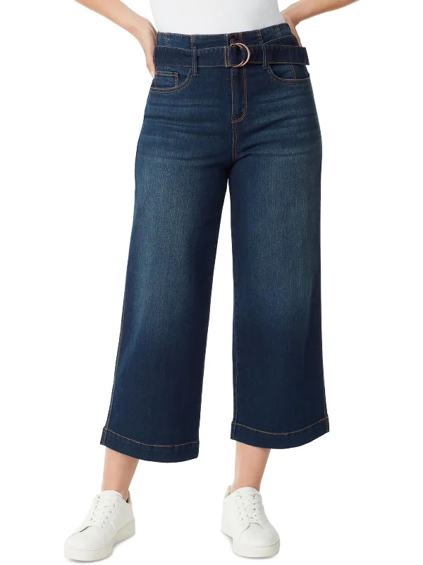 Women's Clothing For Special Occasions Womens Belted Wide Leg Cropped Jeans