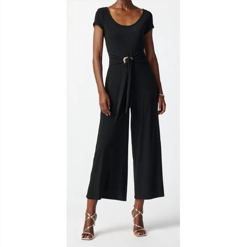 Women's Night-Out Clothes Silky Knit Culotte-Let Jumpsuit In Black