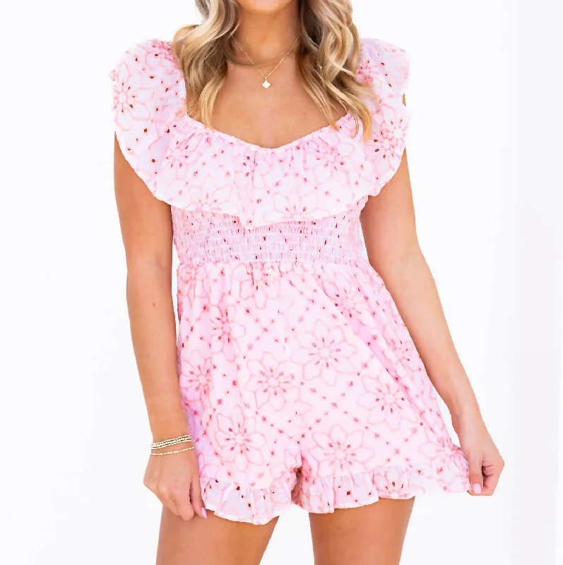 Women's Fashionable Attire For Work Raising You Eyelet Romper In Pink