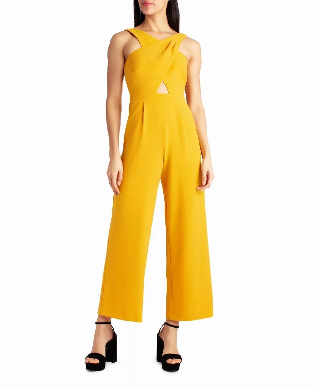 Women's Stylish Casual Garments Charli Stretch Crepe Halter Neck Jumpsuit In Golden Orange