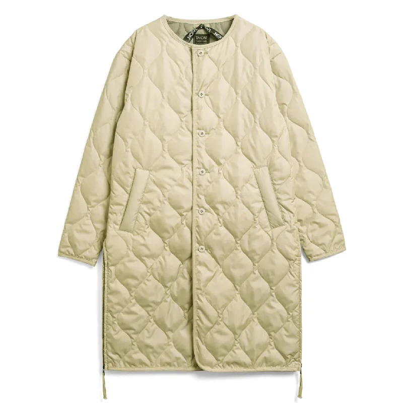 Classic Women's Apparel Taion Womens Military Crew Neck Down Coat Cream