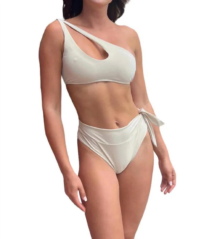 Designer Women's Fashion Online Asymetric Bikini Set In Cream