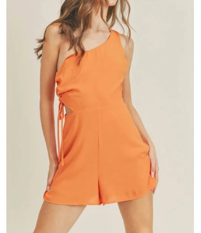 Trendy Boutique Online Clara One-Shoulder Romper In Tangerine