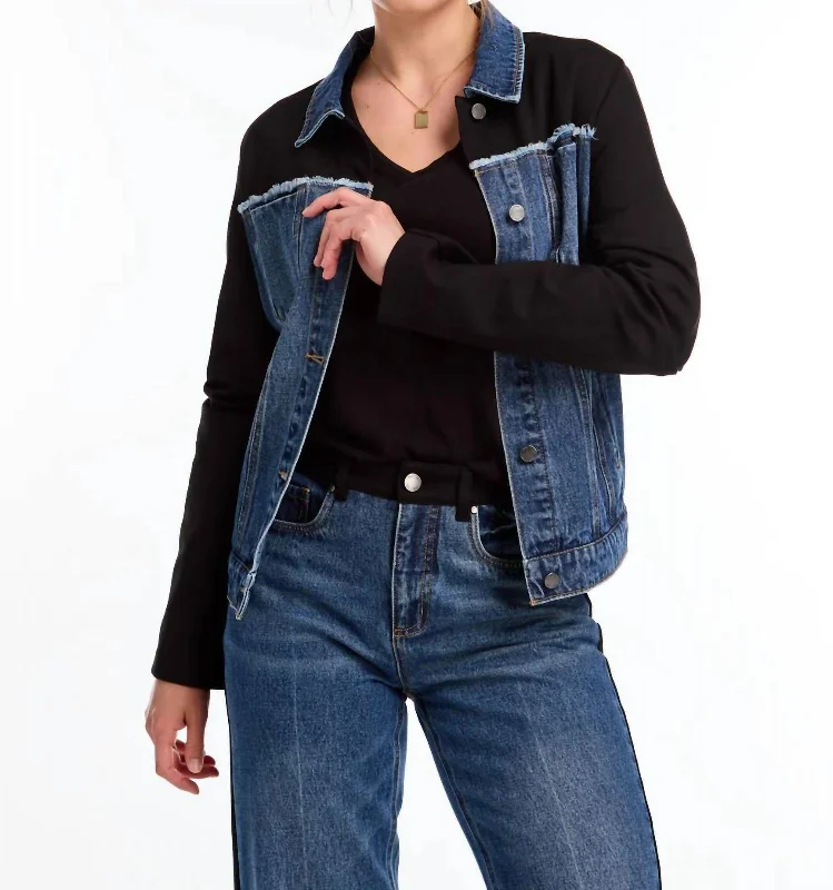 Trendy Outfits For Ladies Mixed Media Jacket In Indigo Mix