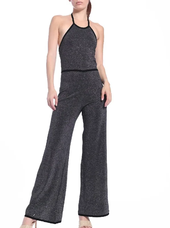 Plus-Size Women's Clothing Lurex Halter Jumpsuit In Black