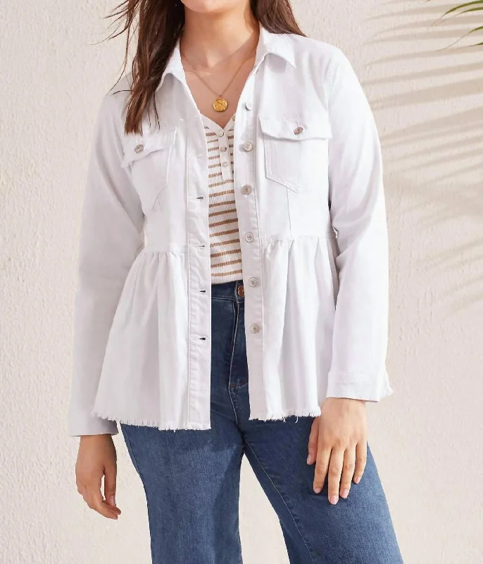 Trendy Athleisure Clothing For Women Peplum Denim Pocket Jacket In White