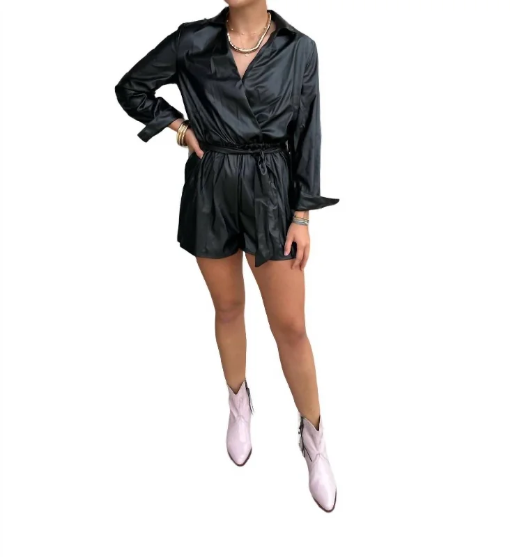 Versatile Women's Fashion Roni Faux Leather Romper In Black