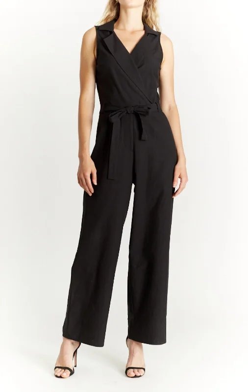 Clothing Store Larissa Lapel Jumpsuit In Black