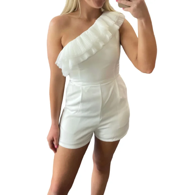 Outfits Ideas Pleated Detail One Shoulder Romper In White