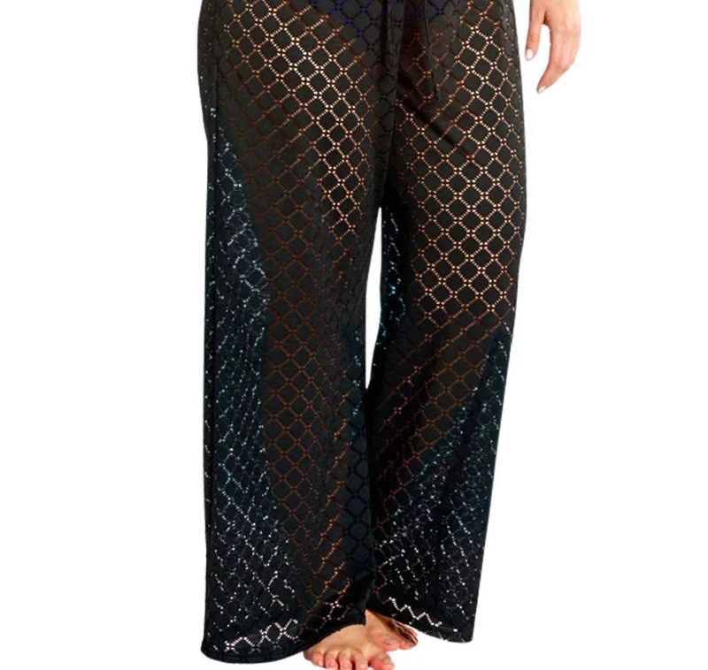 Women's Travel Outfit Set Plus Size Lattice Beach Cover Up Pants In Afm Black