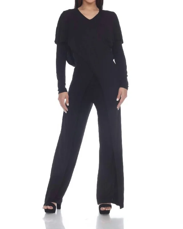 Stylish And Comfortable Clothing For Women Sunny Slenderizing Winged Jumpsuit In Black