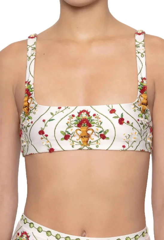 Flash Sale Online Havana Remedios Hand Embroidered Bikini Top In Off White-Red-Green