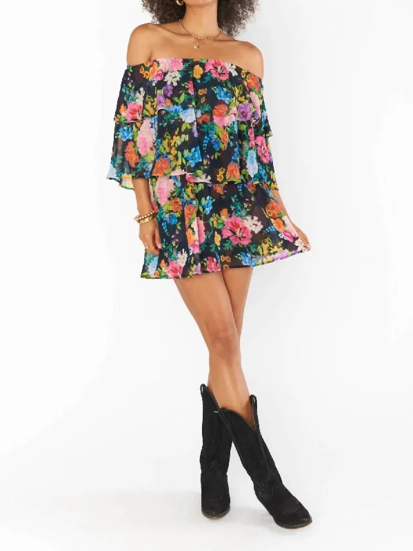 Charming Women's Clothes For Special Events Triple Decker Romper In Midnight Botanical Floral