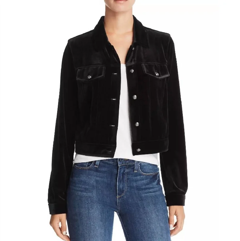 Best Boutiques Online Velvet Crop Casual Jacket In Black