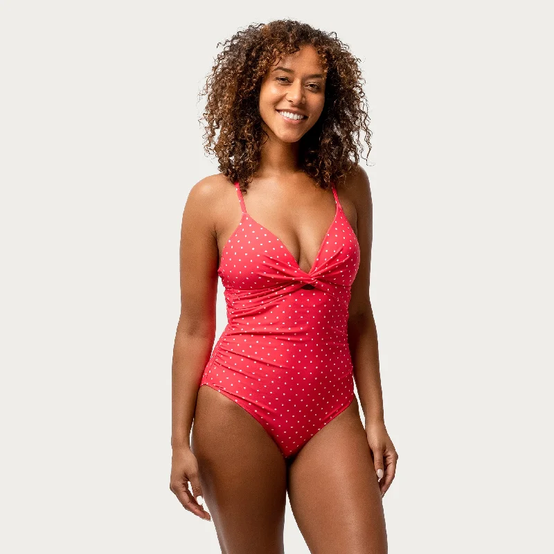 Affordable Women's Garments Free Country Women's Polka Dot Twist Front One-Piece Swimsuit