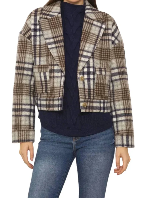 Clearance Sale Online Flora Cropped Jacket In Blue Plaid