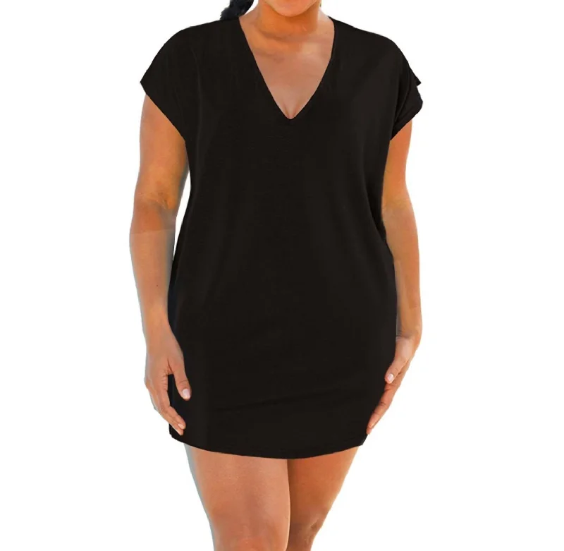 Fashion-Forward Women's Clothing Plus Size Jersey Cut Out Cover Up Dress In Black