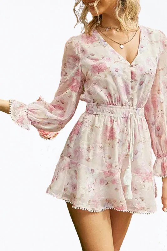 Women's Trendy Garments Floral-Print Chiffon Flounce Romper In Light Pink