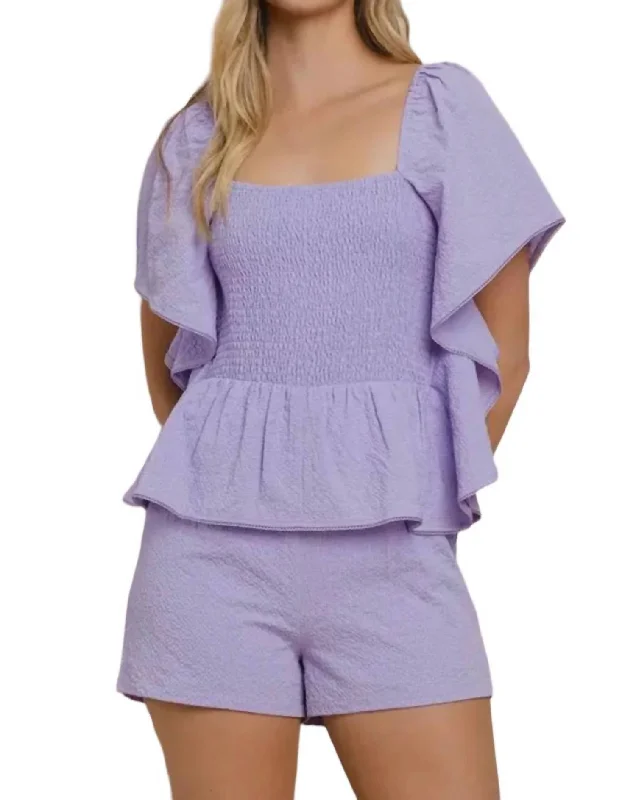 Timeless Women's Apparel Piper Peplum Romper In Purple