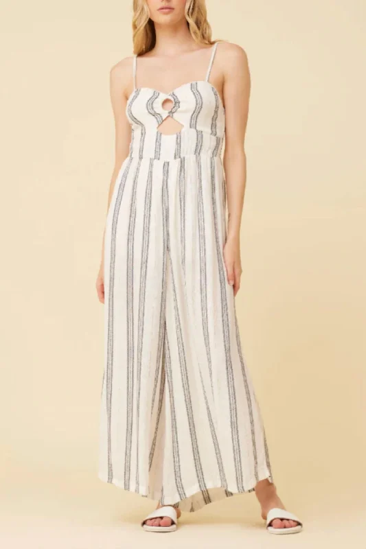 Women's Clothing For Casual Outings Lurex Stripe Jumpsuit In White