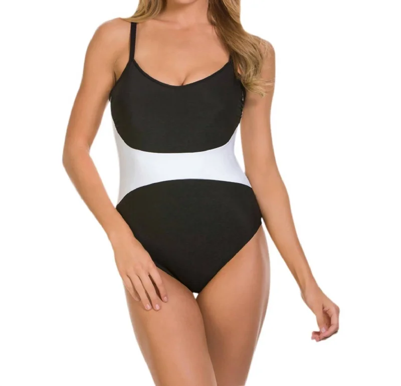 Timeless Women's Apparel Color Block Serena One Piece Swimsuit In Black White