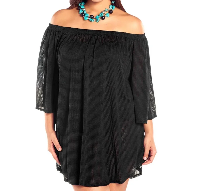 Women's Casual Wear Outfit Plus Size Off The Shoulder Cover Up Tunic In Afm Black