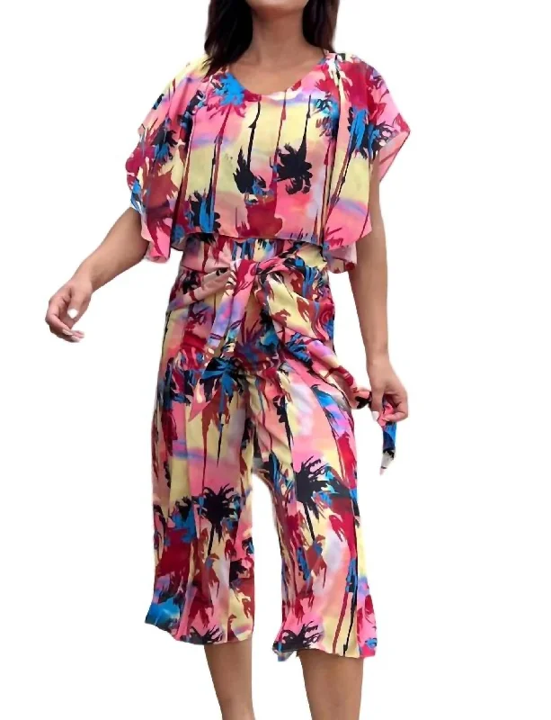 Online Impressions Boutique Landscape Jumpsuit In Pink