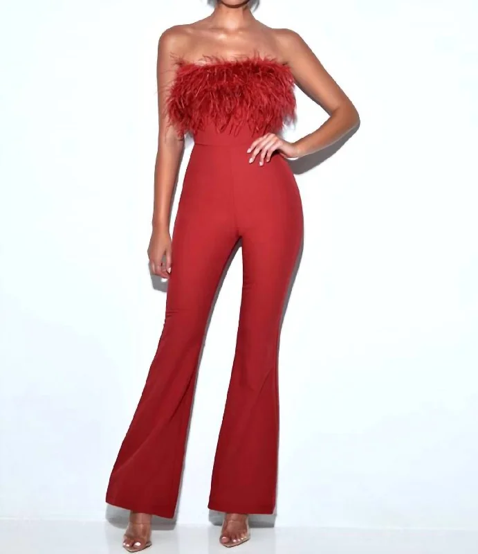 Extreme Clearance Deals Feather Jumpsuit In Red