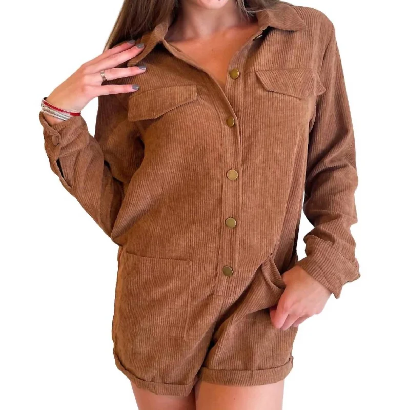 Women's Stylish Professional Apparel Button Down Romper In Brown