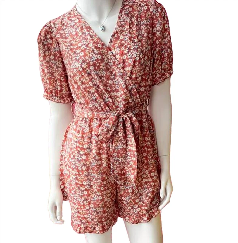 Stylish Outerwear Clothes For Women Women's V-Neck Floral Romper In Red