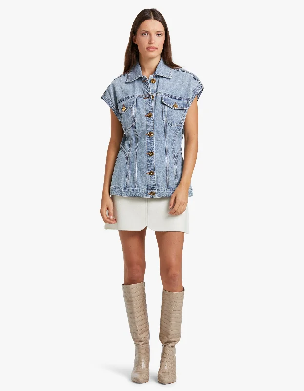 Women's Vintage-Inspired Outfit Natura Denim Hourglass Vest - Sea Spray