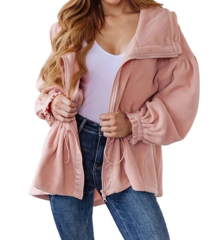 Trendy Outfits For Girls Zipped And Cinched Zip Up Jacket In Pink