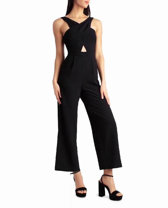 Elegant Women's Evening Garments Charli Stretch Crepe Halter Neck Jumpsuit In Very Black