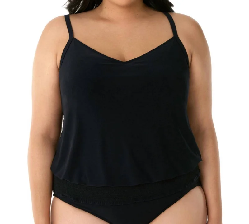 Women's Apparel And Garments Plus Size Justina Blouson Tankini Top In Black